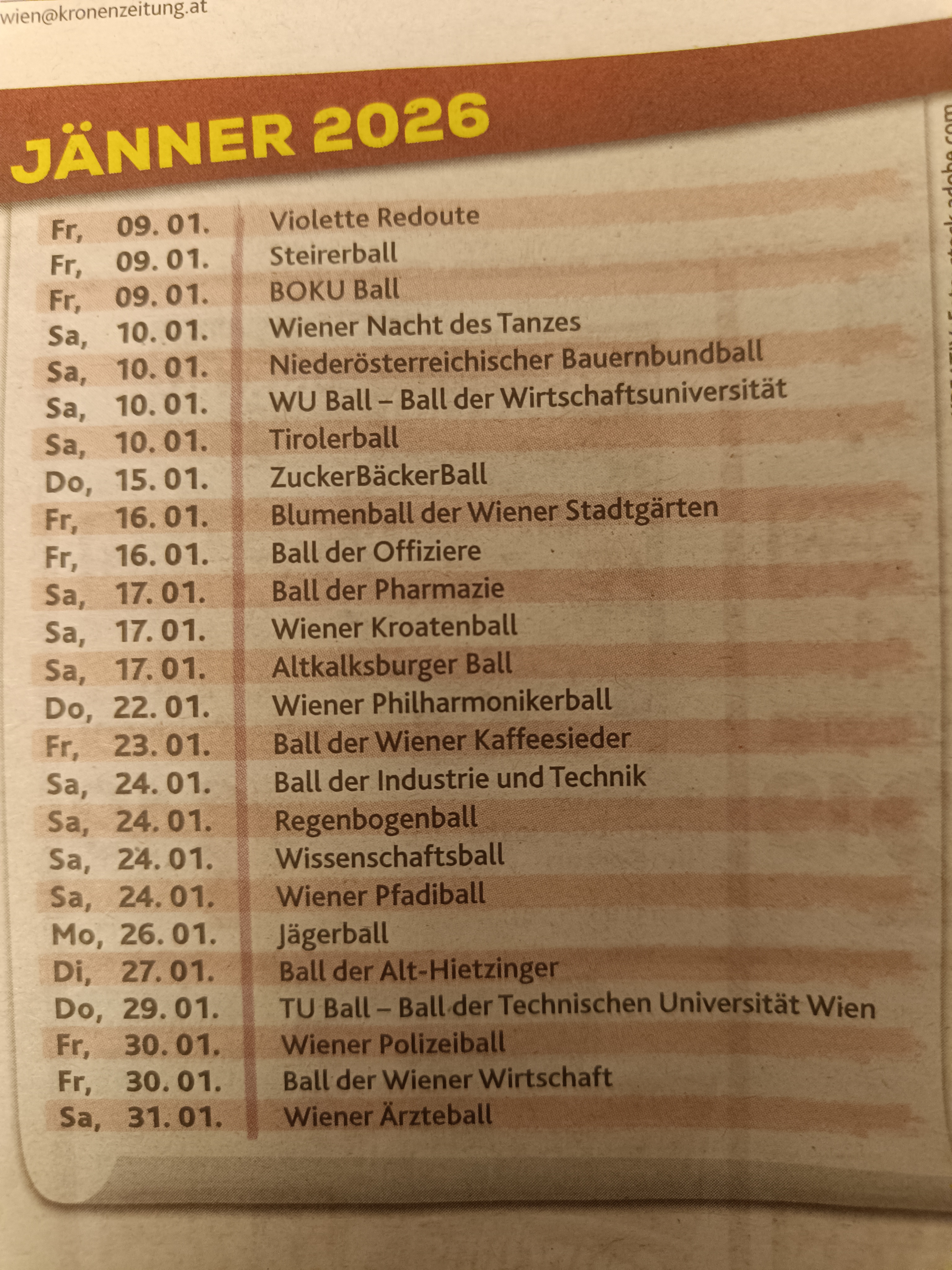 Ballkalender 2026